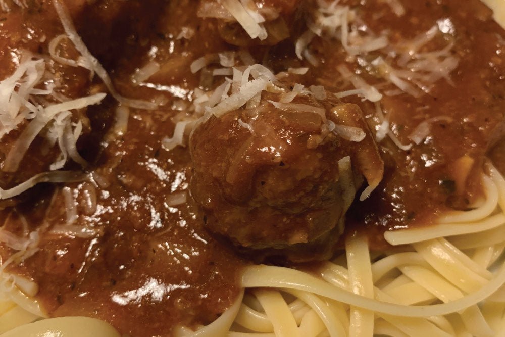 Slow Cooked Carolina Reaper Ketchup Sauce Meatballs on Pasta with Cheese 