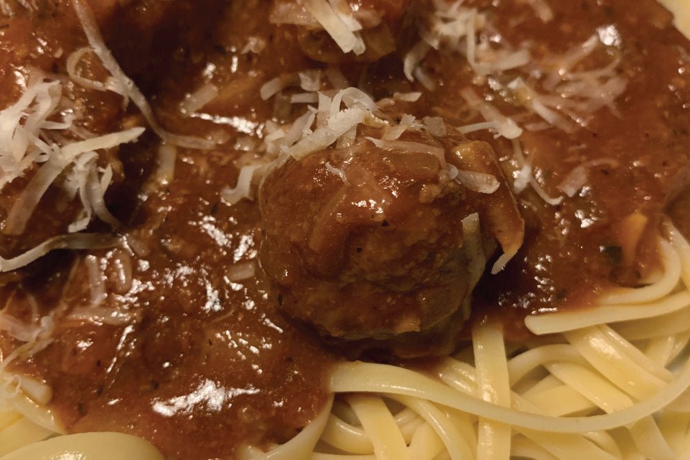 Slow Cooked Carolina Reaper Ketchup Sauce Meatballs on Pasta with Cheese