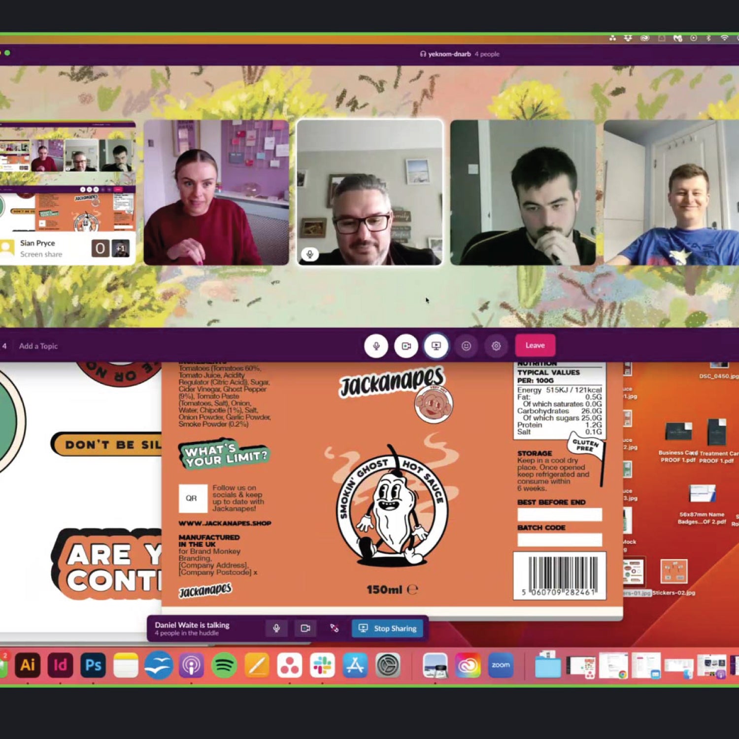 Picture of jackanapes team on call discussing branding and packaging labels