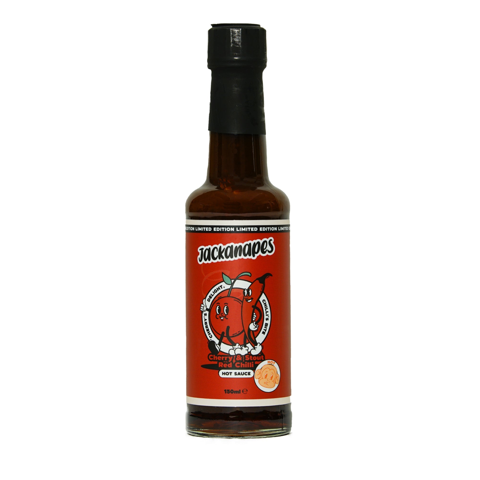 Cherry & Stout Red Chilli Hot Sauce by Jackanapes 150ml - Hot Vegan Chilli Sauce Made with Cherries, Red Chilli & Imperial Stout Beer - Made in the UK