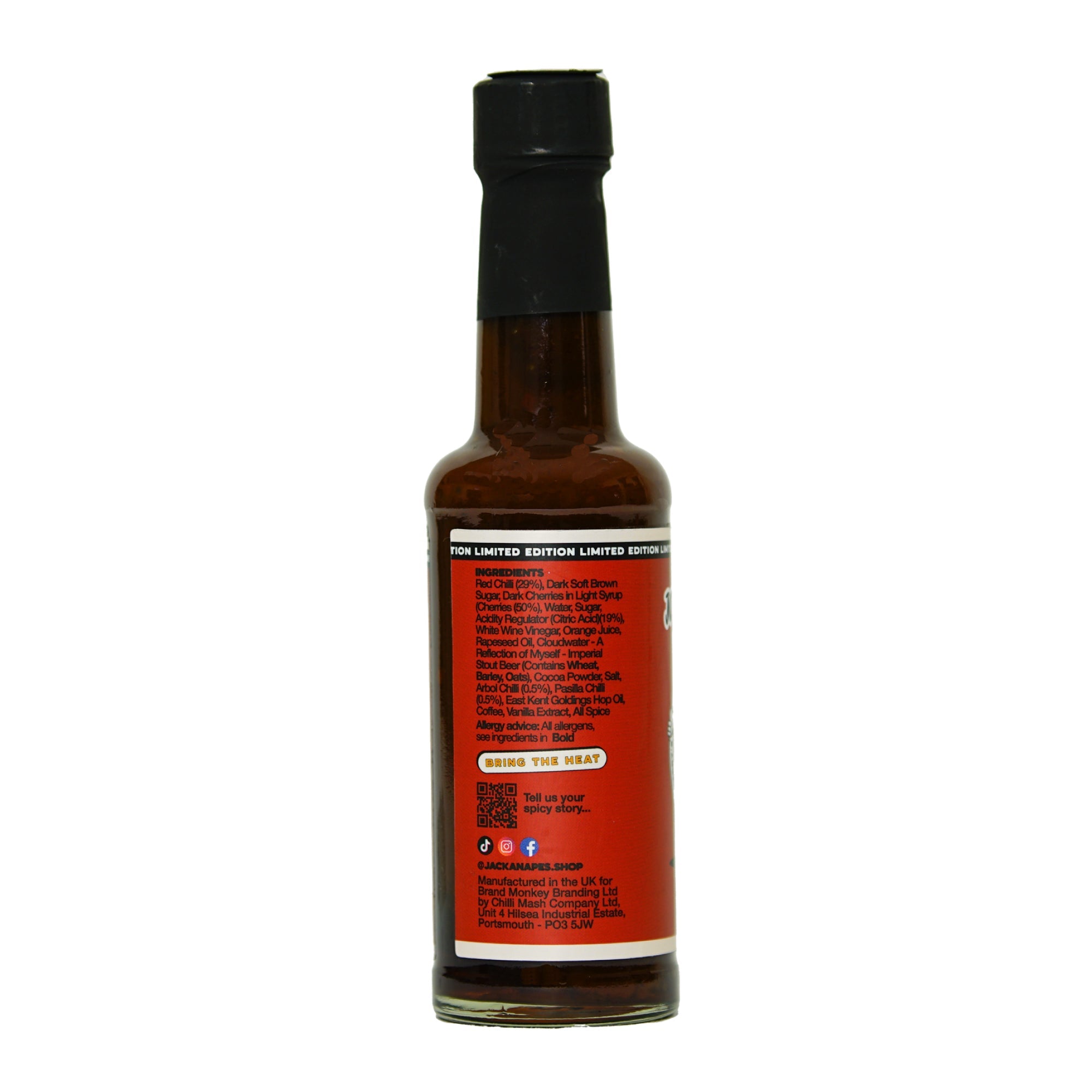 Cherry & Stout Red Chilli Hot Sauce by Jackanapes 150ml - Hot Vegan Chilli Sauce Made with Cherries, Red Chilli & Imperial Stout Beer - Made in the UK