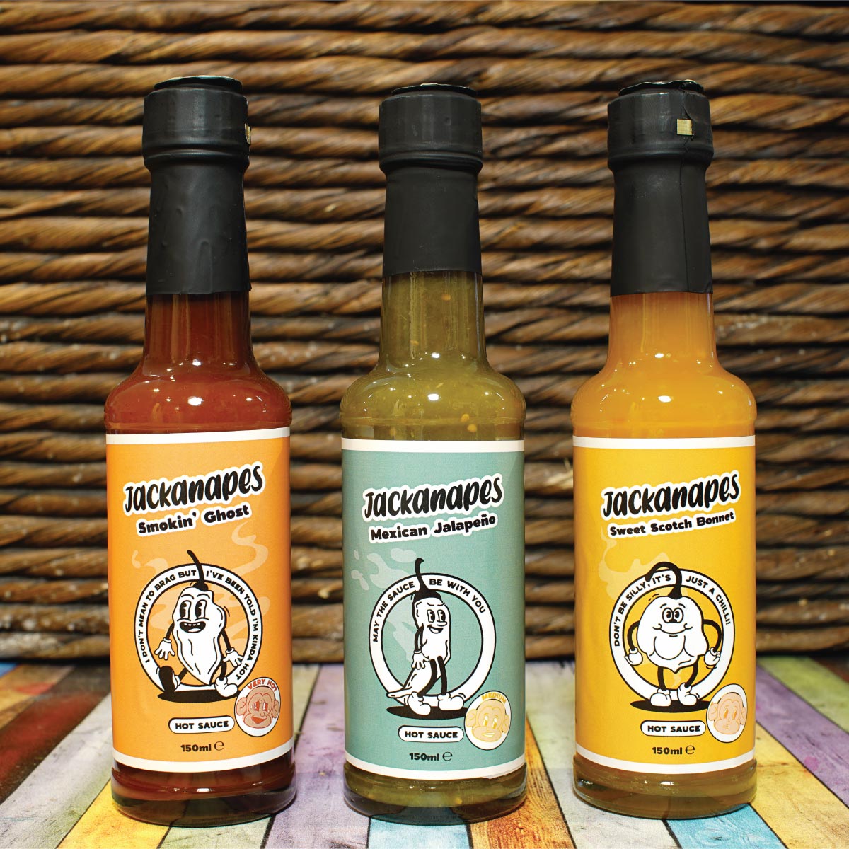 Jackanapes Gift Set including Smokin Ghost jalapeno and scotch bonnet hot sauce