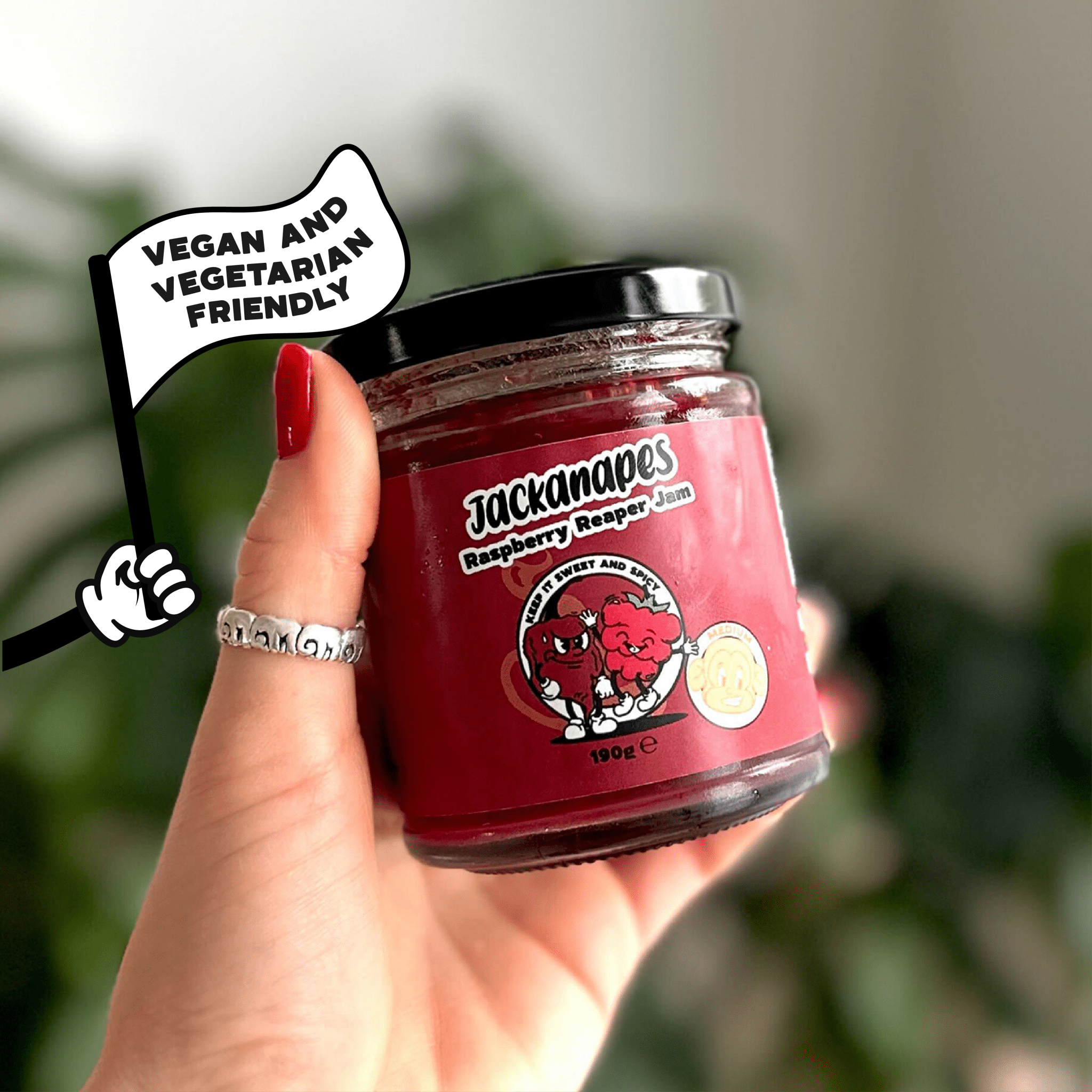 Raspberry Reaper Jam by Jackanapes 190g - Medium Heat Vegan Chilli Jam with Raspberries, Carolina Reaper and Scotch Bonnet Chillies - Made in the UK