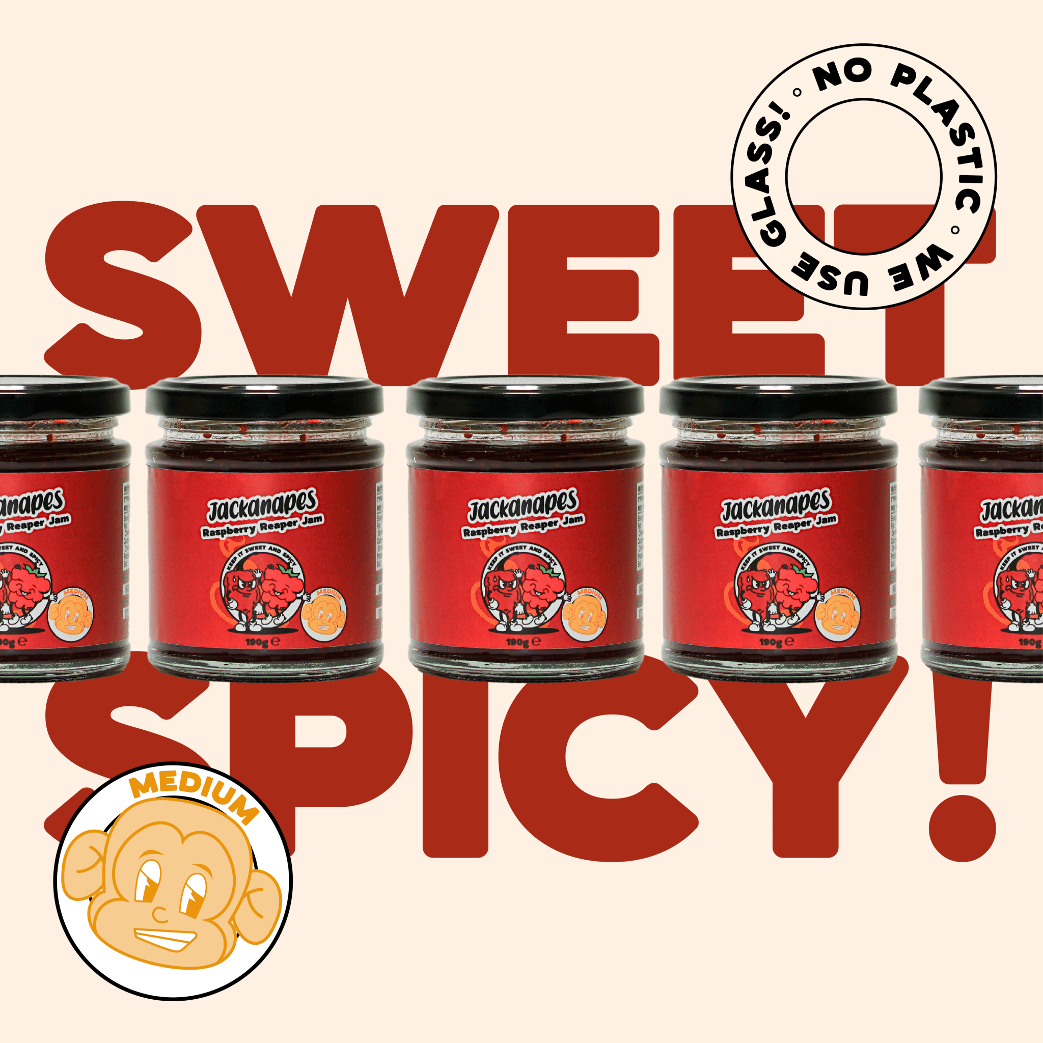 Raspberry Reaper Jam by Jackanapes 190g - Medium Heat Vegan Chilli Jam with Raspberries, Carolina Reaper and Scotch Bonnet Chillies - Made in the UK