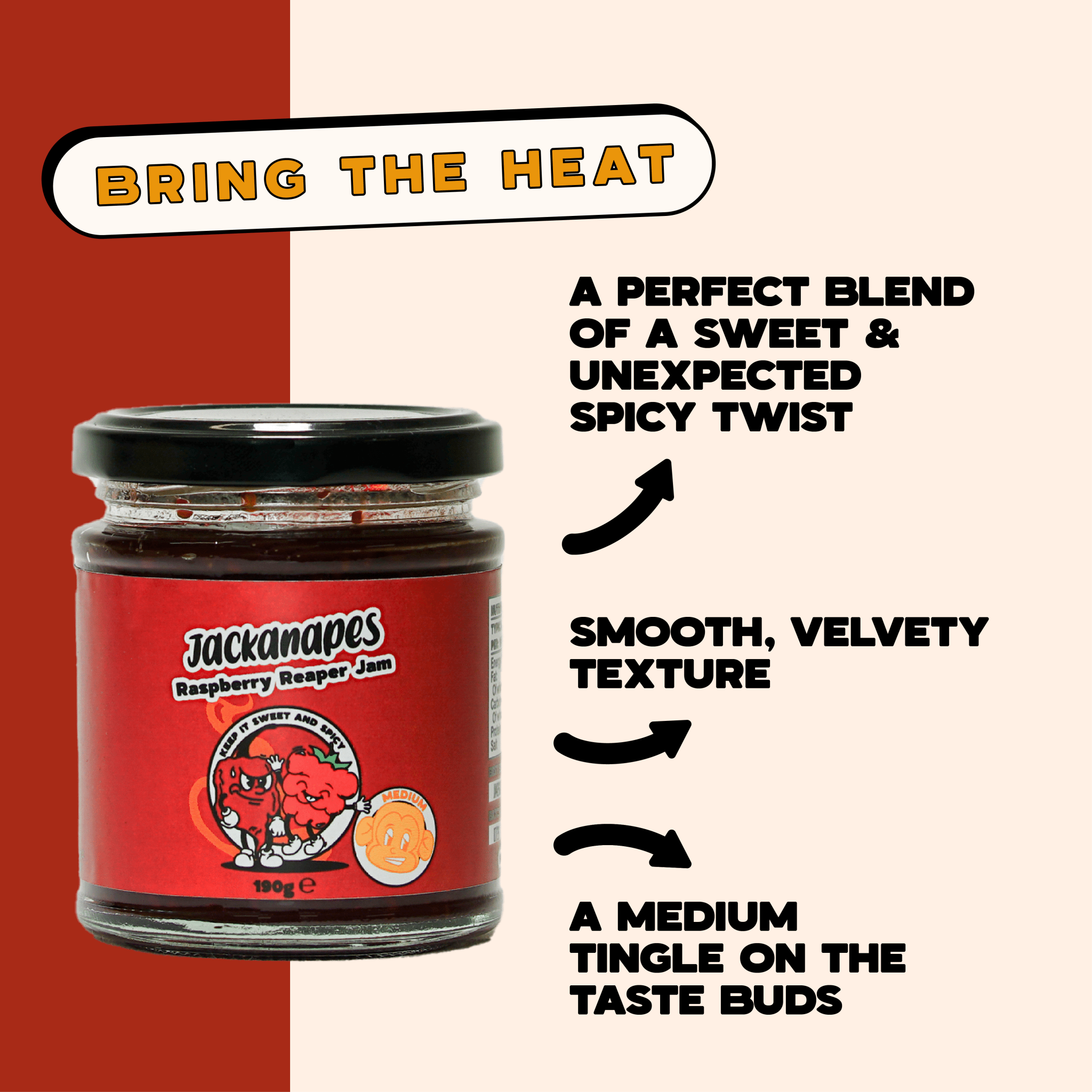 Raspberry Reaper Jam by Jackanapes 190g - Medium Heat Vegan Chilli Jam with Raspberries, Carolina Reaper and Scotch Bonnet Chillies - Made in the UK