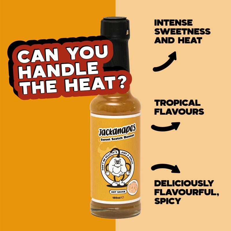 Hot Sauce Gift Pack by Jackanapes – 3 x 150ml Bottle Vegan Chilli Sauce Gift Set - Mild Mexican, Hot Sweet Scotch Bonnet and Very Hot Smokin’ Ghost