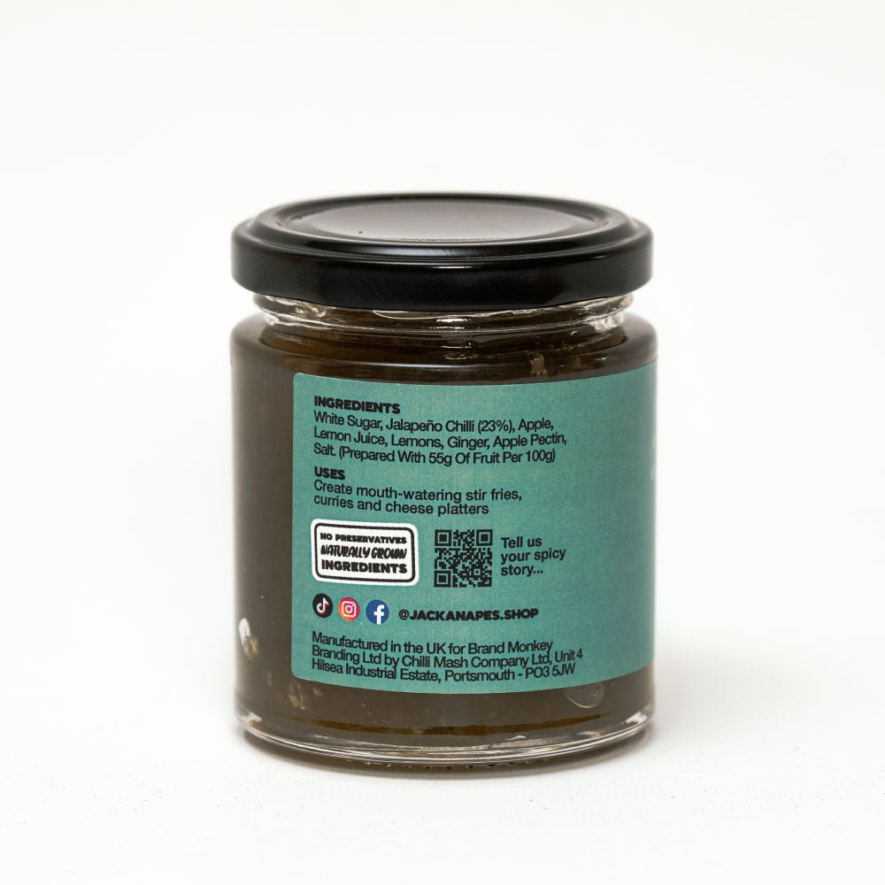 Jalapeño Chilli Jam 190g - Mild Vegan Chilli Condiment Made with Jalapeños, Apples and Lemons - Made in the UK