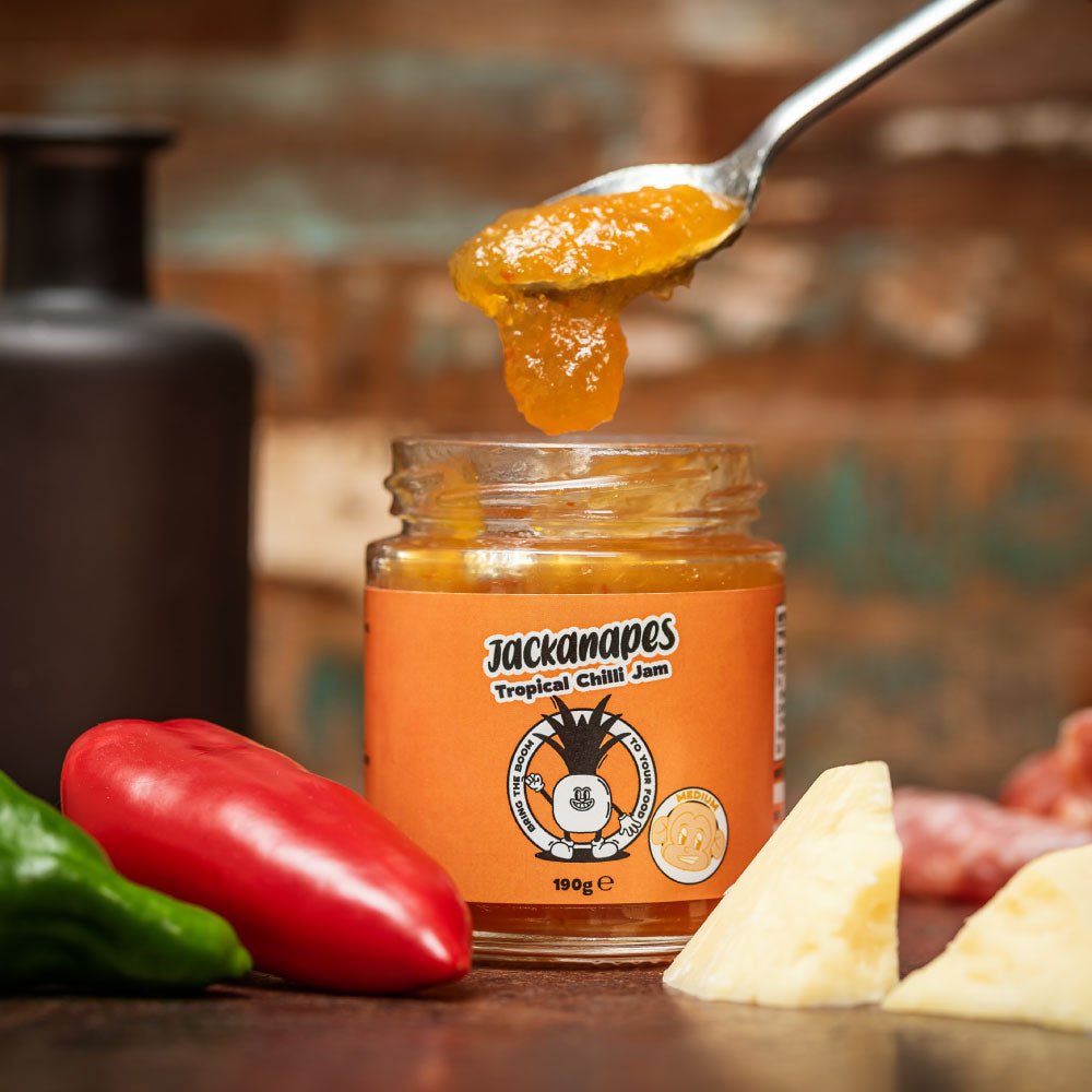 Tropical Chilli Jam 190g - Medium Heat Lemon Drop Vegan Chilli Jam with Mango, Pineapple and Papaya - Made in the UK